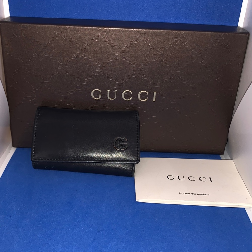 Gucci vintage GG black‎ leather key holder wallet